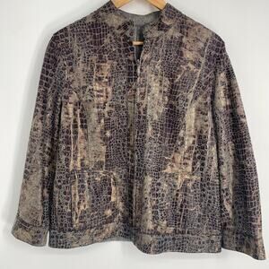 Chico's Jacket Women's Large Reversible Full Zip Jacket Reptile Print Gray